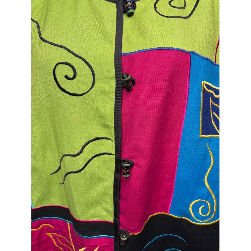 INDIGO MOON Womens Multicolor Embroidered Jacket 2X Art-To-Wear Boho Maximalist - Picture 11 of 11